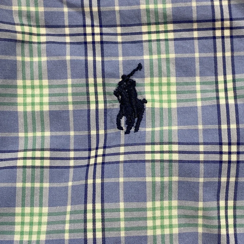 Ralph Lauren Dress‎ Shirt Boys 3T Blue Green Plaid Button Front Long Sleeve